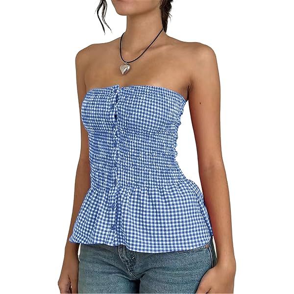 Women Y2k Plaid Tank Top Spaghetti Strap Peplum Camisole